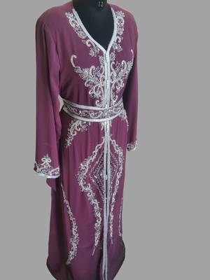 Onion-Pink color Handmade Moroccan Kaftan with hijjab 3