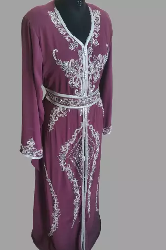 Onion-Pink color Handmade Moroccan Kaftan with hijjab