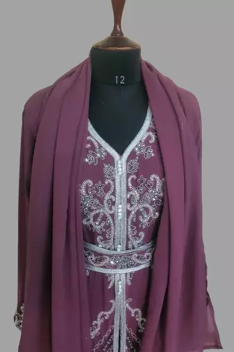 Onion-Pink color Handmade Moroccan Kaftan with hijjab
