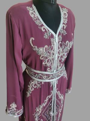 Onion-Pink color Handmade Moroccan Kaftan with hijjab 5