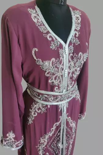 Onion-Pink color Handmade Moroccan Kaftan with hijjab
