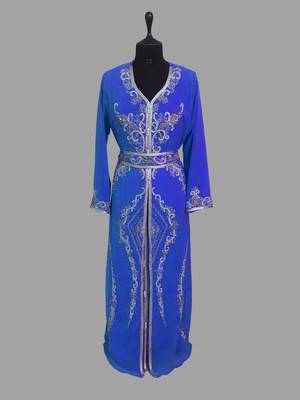 Royal-Blue color Handmade Moroccan Kaftan with hijjab 1