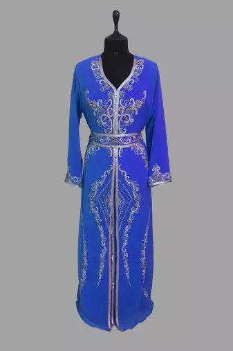 Royal-Blue color luxurious Handmade Moroccan Kaftan with hijjab