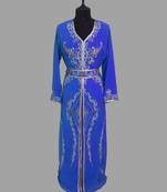 Royal-Blue color luxurious Handmade Moroccan Kaftan with hijjab