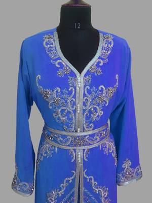 Royal-Blue color Handmade Moroccan Kaftan with hijjab 2