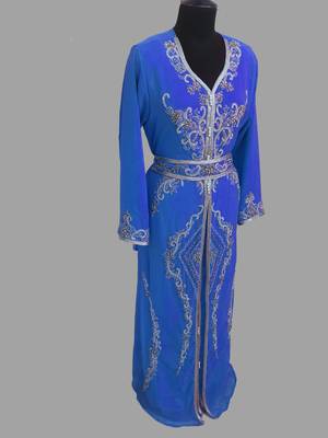 Royal-Blue color Handmade Moroccan Kaftan with hijjab 3