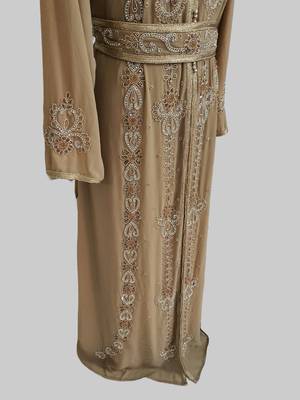 Beige color Handmade Moroccan Kaftan with hijjab 4