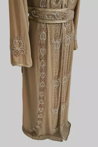 Beige color Handmade Moroccan Kaftan with hijjab