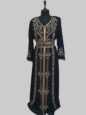 Black color Handmade Moroccan Kaftan with hijjab 1
