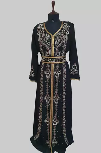 Black color luxurious Handmade Moroccan Kaftan with hijjab