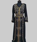Black color luxurious Handmade Moroccan Kaftan with hijjab