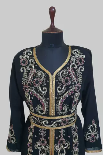 Black color Handmade Moroccan Kaftan with hijjab