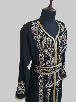 Black color Handmade Moroccan Kaftan with hijjab 3