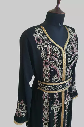 Black color Handmade Moroccan Kaftan with hijjab
