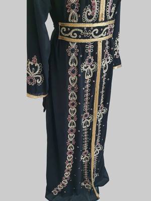 Black color Handmade Moroccan Kaftan with hijjab 4