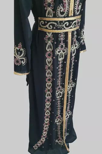 Black color Handmade Moroccan Kaftan with hijjab