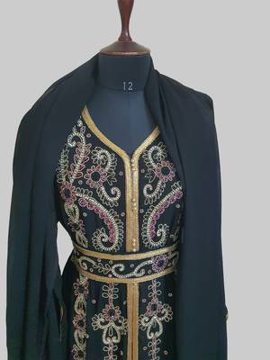 Black color Handmade Moroccan Kaftan with hijjab 5