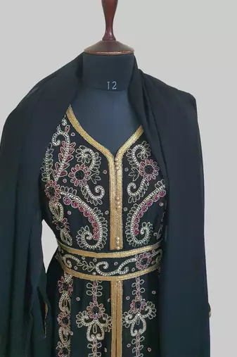Black color Handmade Moroccan Kaftan with hijjab