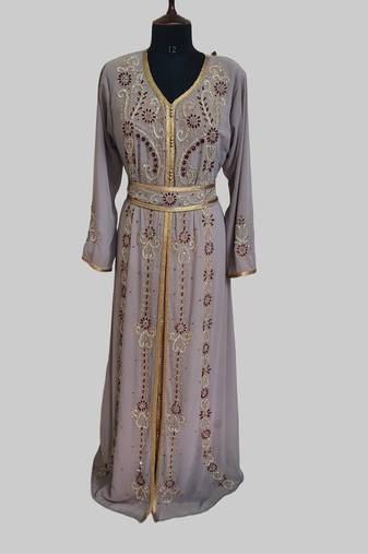 Chiku color luxurious Handmade Moroccan Kaftan with hijjab