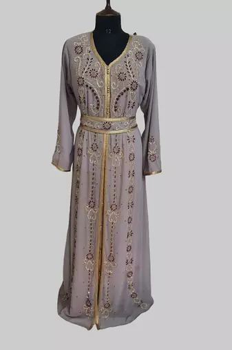 Chiku color luxurious Handmade Moroccan Kaftan with hijjab