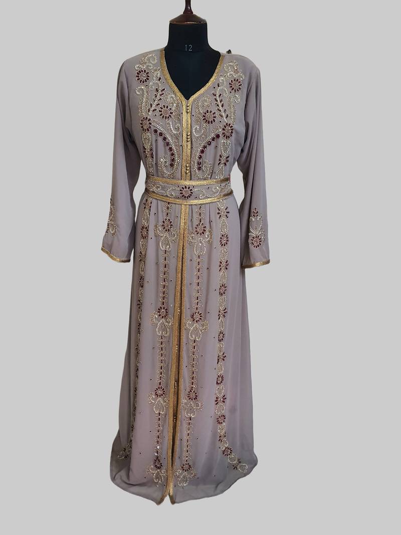 Chiku color luxurious Handmade Moroccan Kaftan with hijjab