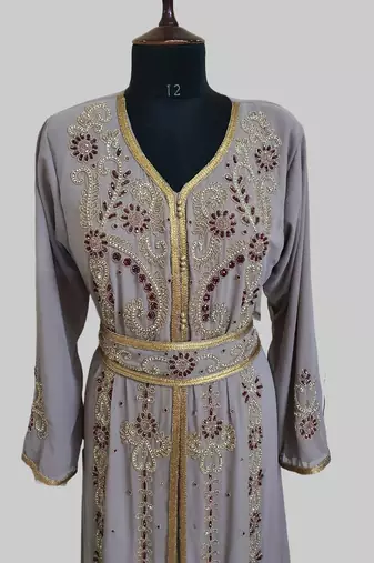 Chiku color Handmade Moroccan Kaftan with hijjab