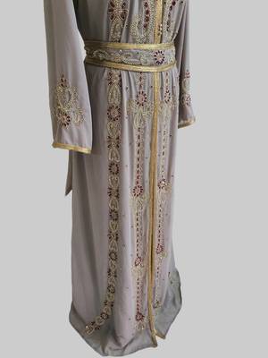 Chiku color Handmade Moroccan Kaftan with hijjab 3