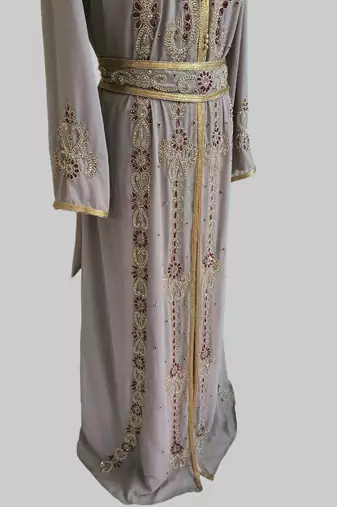 Chiku color Handmade Moroccan Kaftan with hijjab