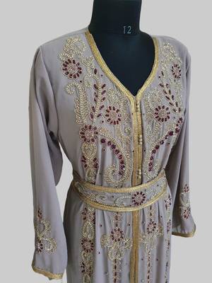 Chiku color Handmade Moroccan Kaftan with hijjab 4
