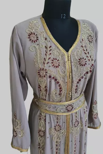 Chiku color Handmade Moroccan Kaftan with hijjab