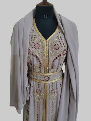 Chiku color Handmade Moroccan Kaftan with hijjab 5