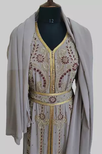 Chiku color Handmade Moroccan Kaftan with hijjab