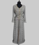 Grey color luxurious Handmade Moroccan Kaftan with hijjab