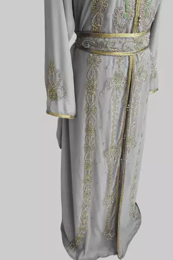 Grey color Handmade Moroccan Kaftan with hijjab