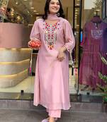 Pink embroidered viscose Kurta Pant with dupatta