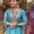 Teal Blue Embroidered viscose Kurta Pant with dupatta