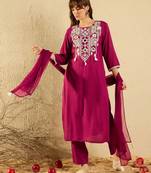 Cherry embroidered viscose Kurta Pant with dupatta