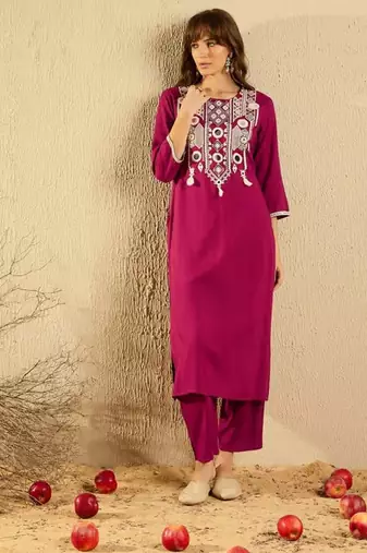 Cherry embroidered viscose Kurta Pant with dupatta
