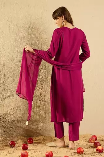 Cherry embroidered viscose Kurta Pant with dupatta