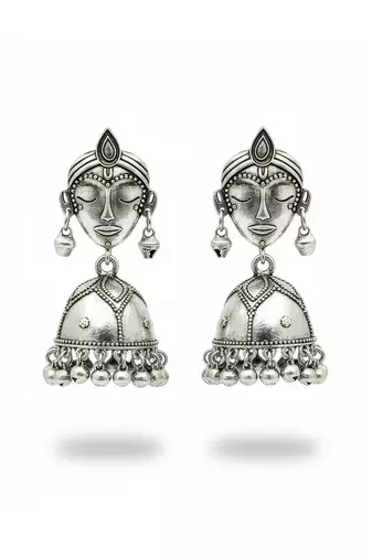 Oxcid antique style oxidised silver polish jhumka earrings for women & girls