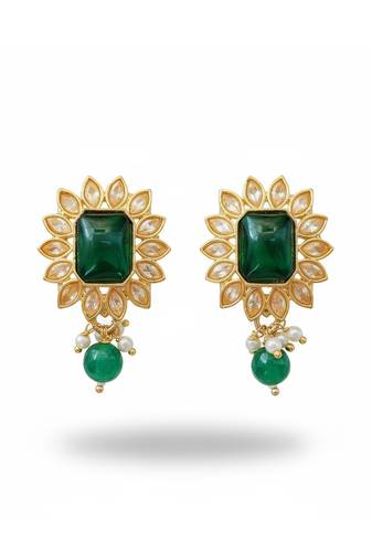 Green antique earrings for women | high gold polish fancy style wedding & festive collection
