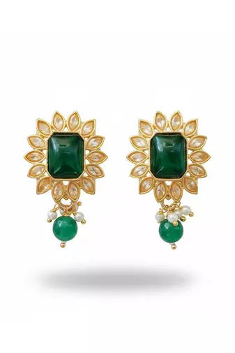 Green antique earrings for women | high gold polish fancy style wedding & festive collection