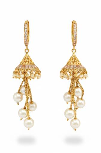 Transparent yellow round bali conical jhumki earrings for women | traditional party jhumka for girls & ladies