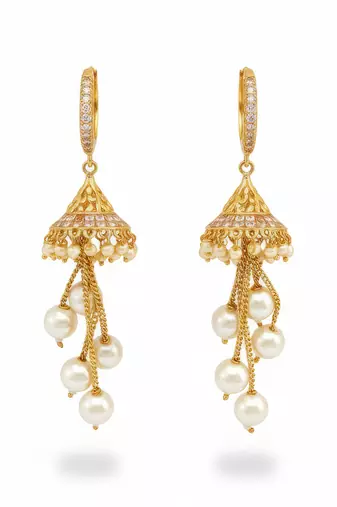 Transparent yellow round bali conical jhumki earrings for women | traditional party jhumka for girls & ladies