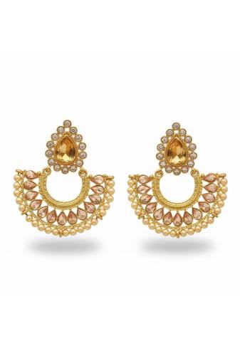 Transparent yellow polki earrings for women | half circle paan hold design for weddings & festivals