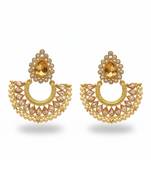 Transparent yellow polki earrings for women | half circle paan hold design for weddings & festivals