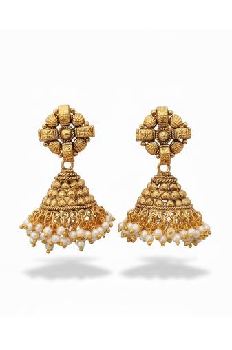 Pearl designer high gold polish clustered pearl jhumka earrings for women indian jhumki for girls