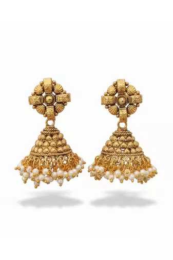 Pearl designer high gold polish clustered pearl jhumka earrings for women indian jhumki for girls