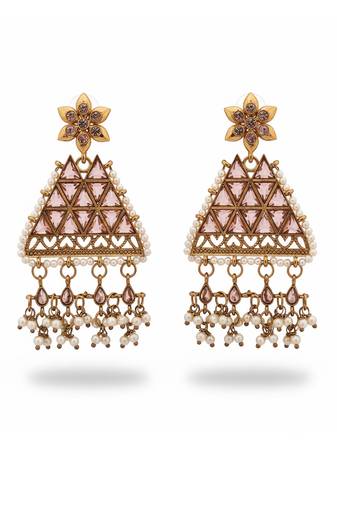 Transparent yellow triangle lct stone polki earrings for women fancy traditional ethnic earrings
