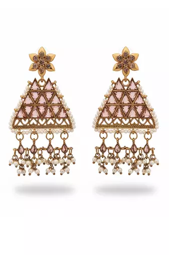 Transparent yellow triangle lct stone polki earrings for women fancy traditional ethnic earrings